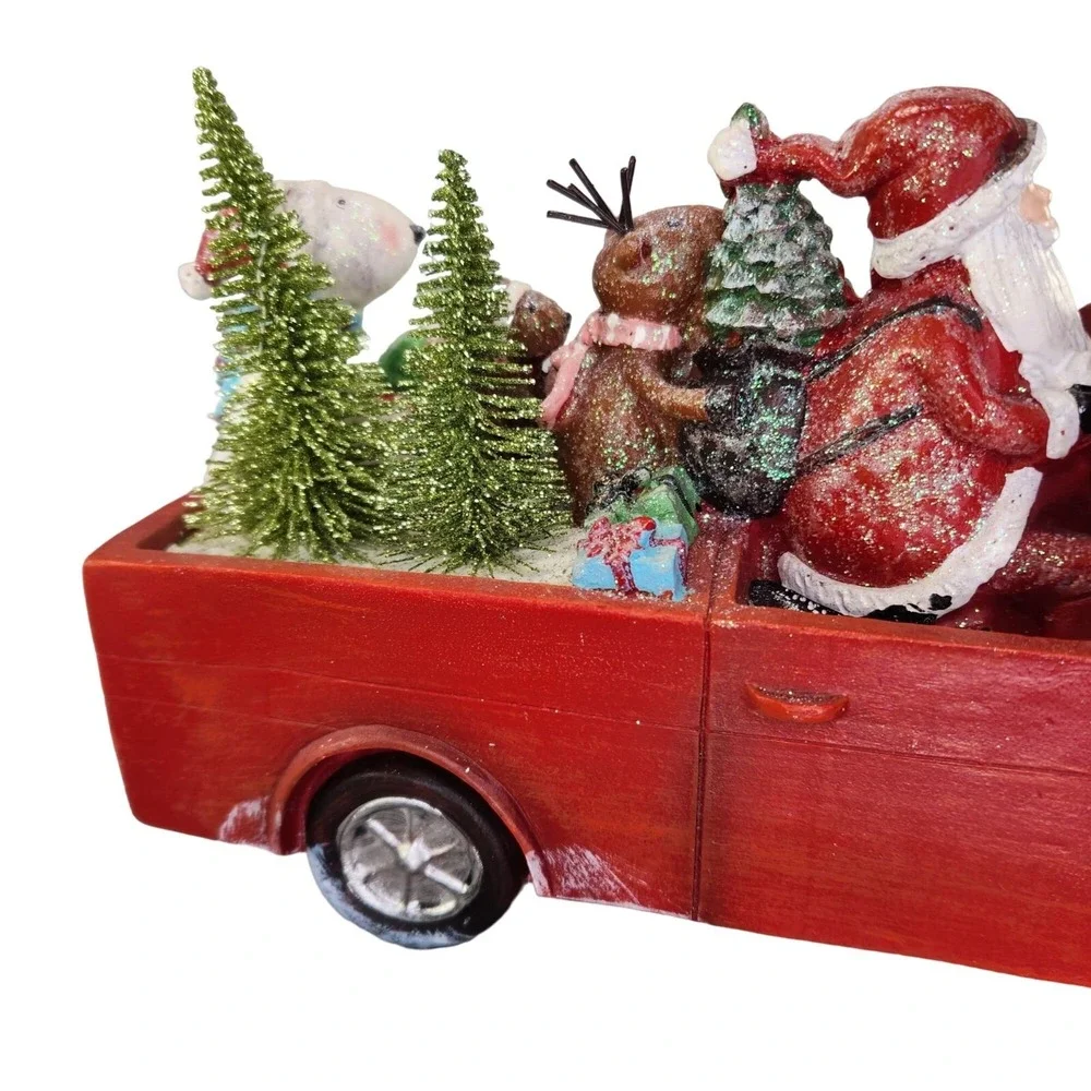 Santa Claus in a Red Truck Christmas Bottle Brush‎ Trees Folkart Distressed READ